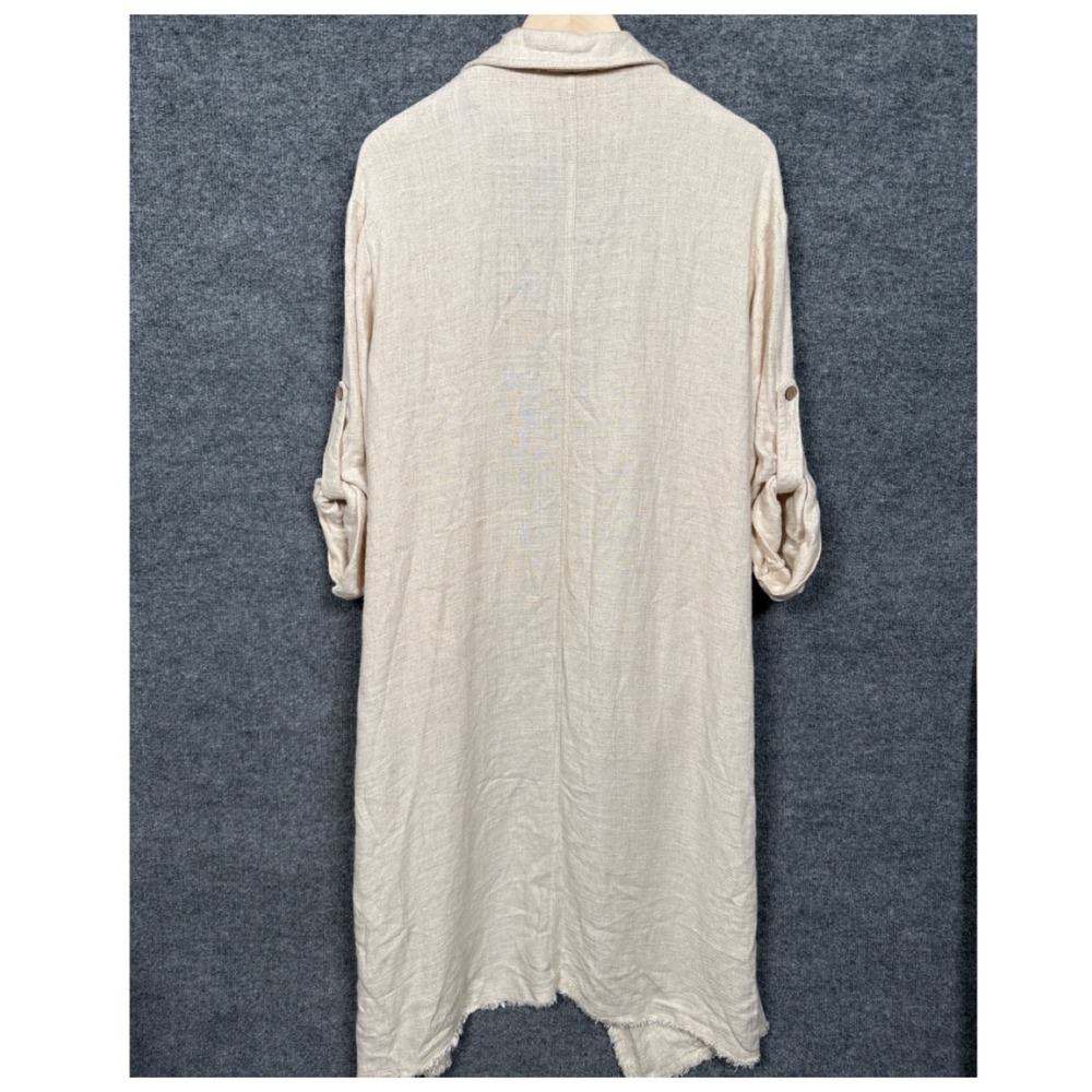 Zara Size XS Cardigan Duster Cream Linen Blend Kimono Fringe Oversized Lagenlook - Picture 2 of 9
